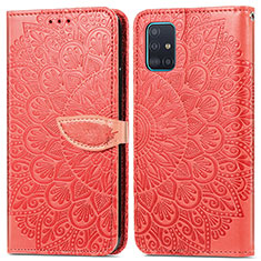 Leather Case Stands Fashionable Pattern Flip Cover Holder S04D for Samsung Galaxy A71 5G Red