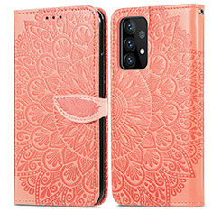 Leather Case Stands Fashionable Pattern Flip Cover Holder S04D for Samsung Galaxy A72 5G Orange