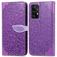 Leather Case Stands Fashionable Pattern Flip Cover Holder S04D for Samsung Galaxy A72 5G Purple