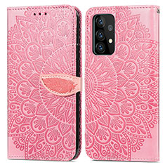 Leather Case Stands Fashionable Pattern Flip Cover Holder S04D for Samsung Galaxy A72 5G Rose Gold