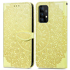 Leather Case Stands Fashionable Pattern Flip Cover Holder S04D for Samsung Galaxy A72 5G Yellow