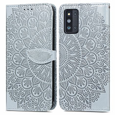 Leather Case Stands Fashionable Pattern Flip Cover Holder S04D for Samsung Galaxy F52 5G Gray