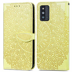Leather Case Stands Fashionable Pattern Flip Cover Holder S04D for Samsung Galaxy F52 5G Yellow