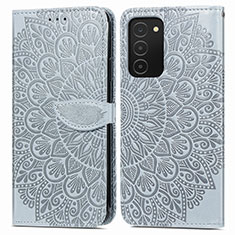 Leather Case Stands Fashionable Pattern Flip Cover Holder S04D for Samsung Galaxy M02s Gray