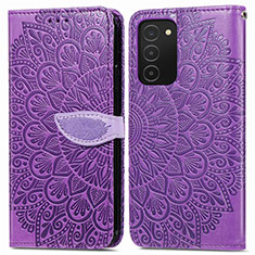 Leather Case Stands Fashionable Pattern Flip Cover Holder S04D for Samsung Galaxy M02s Purple