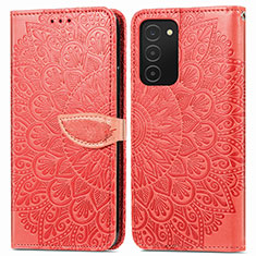 Leather Case Stands Fashionable Pattern Flip Cover Holder S04D for Samsung Galaxy M02s Red