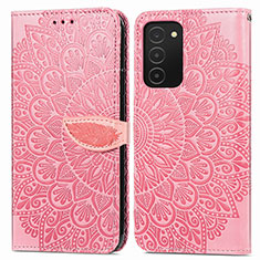 Leather Case Stands Fashionable Pattern Flip Cover Holder S04D for Samsung Galaxy M02s Rose Gold