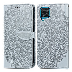 Leather Case Stands Fashionable Pattern Flip Cover Holder S04D for Samsung Galaxy M12 Gray
