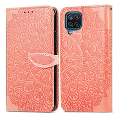 Leather Case Stands Fashionable Pattern Flip Cover Holder S04D for Samsung Galaxy M12 Orange