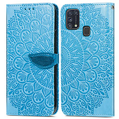 Leather Case Stands Fashionable Pattern Flip Cover Holder S04D for Samsung Galaxy M21s Blue