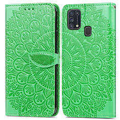 Leather Case Stands Fashionable Pattern Flip Cover Holder S04D for Samsung Galaxy M21s Green