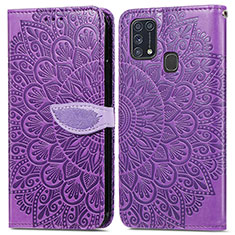 Leather Case Stands Fashionable Pattern Flip Cover Holder S04D for Samsung Galaxy M21s Purple