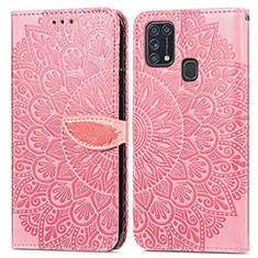 Leather Case Stands Fashionable Pattern Flip Cover Holder S04D for Samsung Galaxy M21s Rose Gold