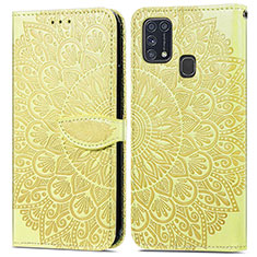 Leather Case Stands Fashionable Pattern Flip Cover Holder S04D for Samsung Galaxy M21s Yellow