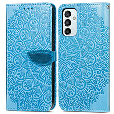 Leather Case Stands Fashionable Pattern Flip Cover Holder S04D for Samsung Galaxy M23 5G Blue