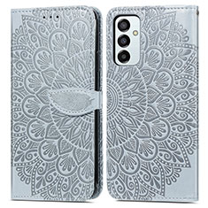 Leather Case Stands Fashionable Pattern Flip Cover Holder S04D for Samsung Galaxy M23 5G Gray