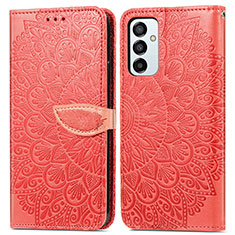 Leather Case Stands Fashionable Pattern Flip Cover Holder S04D for Samsung Galaxy M23 5G Red