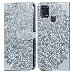 Leather Case Stands Fashionable Pattern Flip Cover Holder S04D for Samsung Galaxy M31 Gray