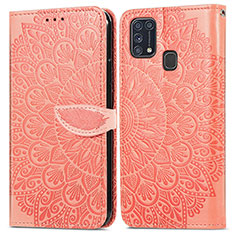 Leather Case Stands Fashionable Pattern Flip Cover Holder S04D for Samsung Galaxy M31 Prime Edition Orange