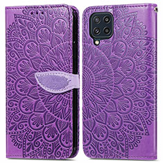 Leather Case Stands Fashionable Pattern Flip Cover Holder S04D for Samsung Galaxy M32 4G Purple