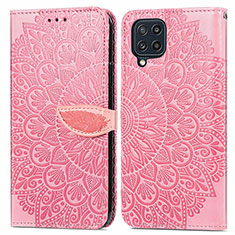 Leather Case Stands Fashionable Pattern Flip Cover Holder S04D for Samsung Galaxy M32 4G Rose Gold