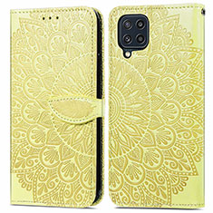 Leather Case Stands Fashionable Pattern Flip Cover Holder S04D for Samsung Galaxy M32 4G Yellow