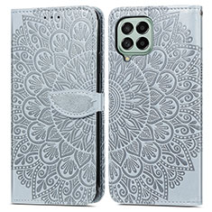 Leather Case Stands Fashionable Pattern Flip Cover Holder S04D for Samsung Galaxy M53 5G Gray