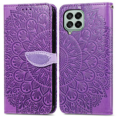 Leather Case Stands Fashionable Pattern Flip Cover Holder S04D for Samsung Galaxy M53 5G Purple