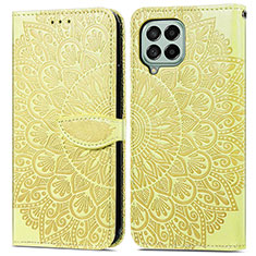 Leather Case Stands Fashionable Pattern Flip Cover Holder S04D for Samsung Galaxy M53 5G Yellow