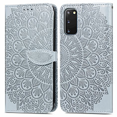 Leather Case Stands Fashionable Pattern Flip Cover Holder S04D for Samsung Galaxy S20 5G Gray