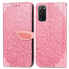 Leather Case Stands Fashionable Pattern Flip Cover Holder S04D for Samsung Galaxy S20 5G Rose Gold