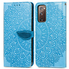 Leather Case Stands Fashionable Pattern Flip Cover Holder S04D for Samsung Galaxy S20 FE (2022) 5G Blue