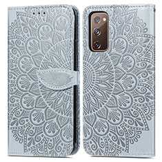 Leather Case Stands Fashionable Pattern Flip Cover Holder S04D for Samsung Galaxy S20 FE (2022) 5G Gray