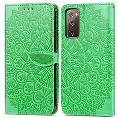 Leather Case Stands Fashionable Pattern Flip Cover Holder S04D for Samsung Galaxy S20 FE (2022) 5G Green