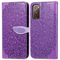 Leather Case Stands Fashionable Pattern Flip Cover Holder S04D for Samsung Galaxy S20 FE (2022) 5G Purple