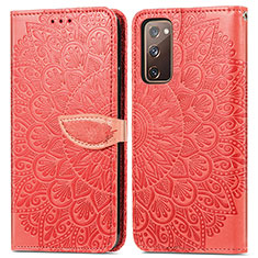 Leather Case Stands Fashionable Pattern Flip Cover Holder S04D for Samsung Galaxy S20 FE (2022) 5G Red