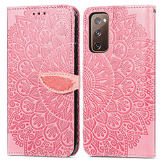 Leather Case Stands Fashionable Pattern Flip Cover Holder S04D for Samsung Galaxy S20 FE (2022) 5G Rose Gold