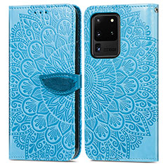 Leather Case Stands Fashionable Pattern Flip Cover Holder S04D for Samsung Galaxy S20 Ultra 5G Blue