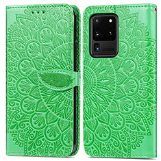 Leather Case Stands Fashionable Pattern Flip Cover Holder S04D for Samsung Galaxy S20 Ultra 5G Green