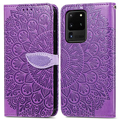 Leather Case Stands Fashionable Pattern Flip Cover Holder S04D for Samsung Galaxy S20 Ultra 5G Purple