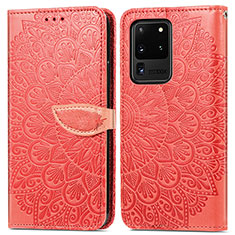 Leather Case Stands Fashionable Pattern Flip Cover Holder S04D for Samsung Galaxy S20 Ultra 5G Red
