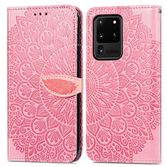 Leather Case Stands Fashionable Pattern Flip Cover Holder S04D for Samsung Galaxy S20 Ultra 5G Rose Gold