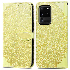 Leather Case Stands Fashionable Pattern Flip Cover Holder S04D for Samsung Galaxy S20 Ultra 5G Yellow