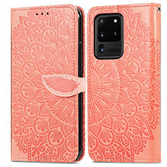 Leather Case Stands Fashionable Pattern Flip Cover Holder S04D for Samsung Galaxy S20 Ultra Orange