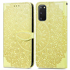 Leather Case Stands Fashionable Pattern Flip Cover Holder S04D for Samsung Galaxy S20 Yellow