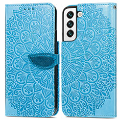 Leather Case Stands Fashionable Pattern Flip Cover Holder S04D for Samsung Galaxy S21 5G Blue