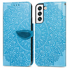 Leather Case Stands Fashionable Pattern Flip Cover Holder S04D for Samsung Galaxy S21 FE 5G Blue