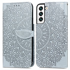 Leather Case Stands Fashionable Pattern Flip Cover Holder S04D for Samsung Galaxy S21 FE 5G Gray