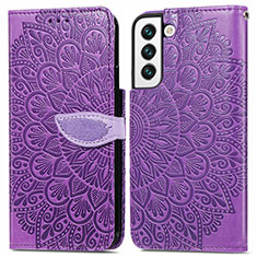 Leather Case Stands Fashionable Pattern Flip Cover Holder S04D for Samsung Galaxy S21 FE 5G Purple