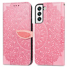 Leather Case Stands Fashionable Pattern Flip Cover Holder S04D for Samsung Galaxy S21 FE 5G Rose Gold